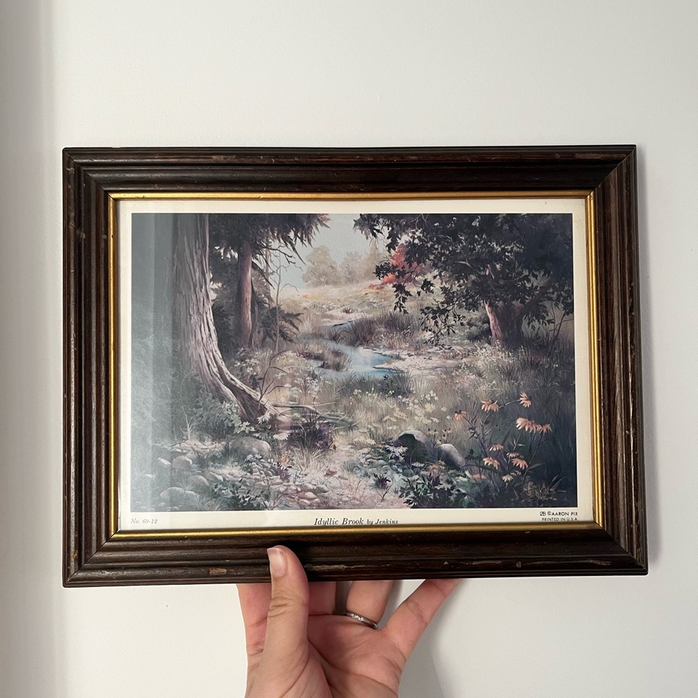 Vintage Gold Trim Wood-Framed Landscape Art Print - Idyllic Brook by Jenkins